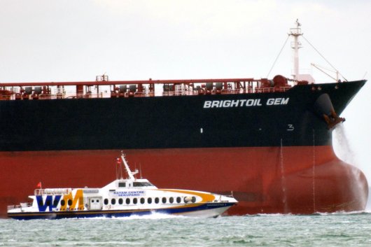 Brightoil Gem and Wavemaster 3, pictured in the Singapore Strait.