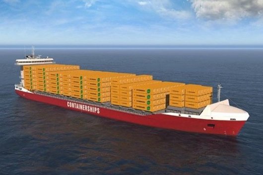 Illustration of dual-fuel containership for Containerships Ltd Oy.