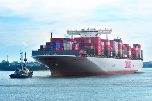The container vessel One Aquila, operated by Ocean Network Express (ONE).